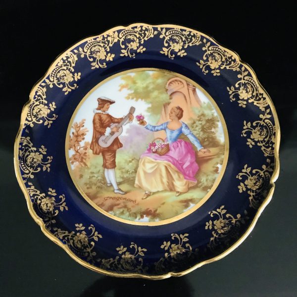 Limoges cobalt blue courting couple decorative plate farmhouse collectible china dinnerware shabby chic serving dining