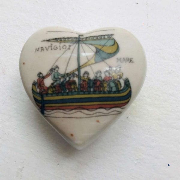 Limoges France Trinket ring dish heart Ship Navigior Mare collectible hand painted collectible display