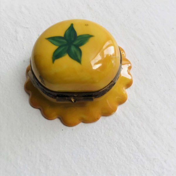 Limoges France Trinket ring dish hinged lid Sunflower signed Rochard collectible hand painted gold trim collectible display