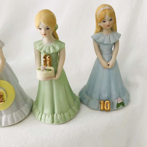 Lot of 6 Vintage Growing up Birthday Girl Collection 10-15 Collectible Display Enesco 1981-82 Porcelain with Age in Gold Gift