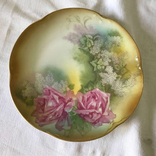 Lovely Hand Painted Pink Rose Plate LSH Bavaria "Alice"  Farmhouse Collectible Shabby Chic Cottage Wedding Bridal Shower Fine china