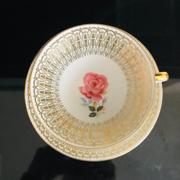 Marktleuthen Bavaria Tea cup and saucer Modern Atomic Fine bone china heavy gold trim Red Rose Center collectible display coffee