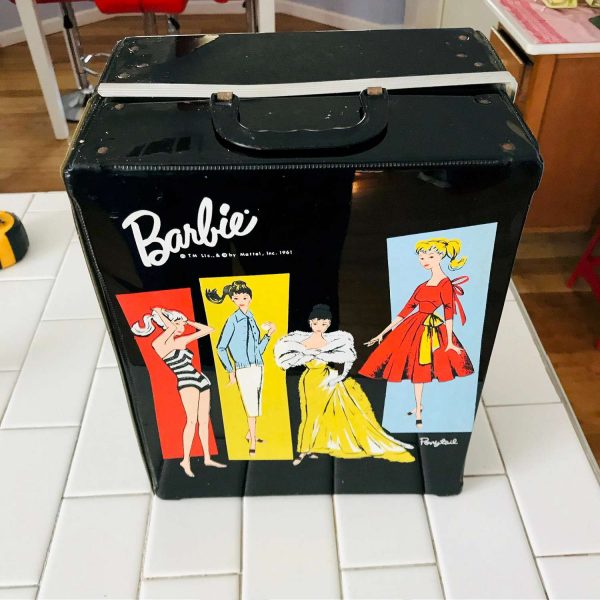 Mattel Barbie Case Double size 1961 Ponytail Black with original accessory boxes collectible toys dolls accessories carry case