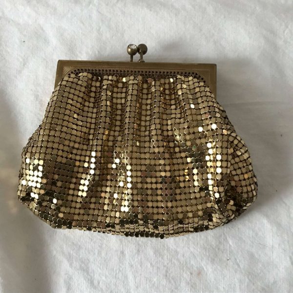 Mesh Coin Purse 1940's  lined in satin rhinestone clasp top collectible display clubbing evening wedding