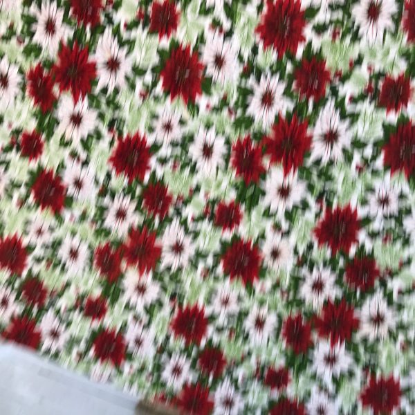 Mid Century Christmas Tablecloth printed cotton red and white with green leaves 58" x 68" kitchen retro Holidays