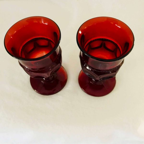 Mid Century Cordials Ruby Red Kings Crown stemmed pair mod retro barware dining kitchen drinkware