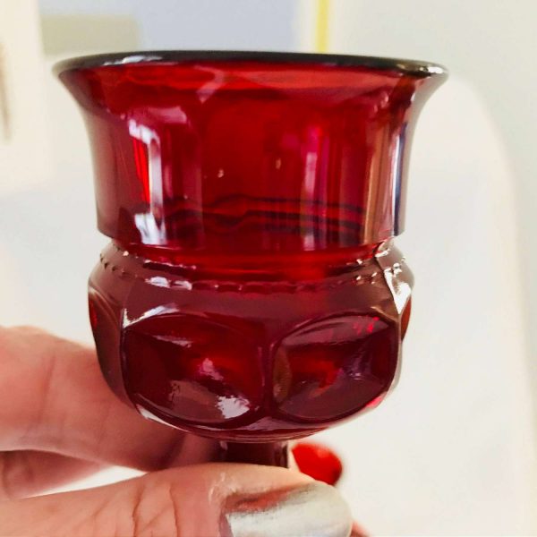 Mid Century Cordials Ruby Red Kings Crown stemmed pair mod retro barware dining kitchen drinkware