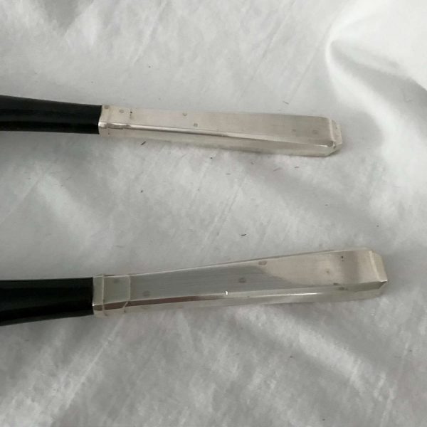 Mid Century Sterling handle Black hard plastic Salad Serving Set Spoon Fork Mod atomic retro hipster collectible display