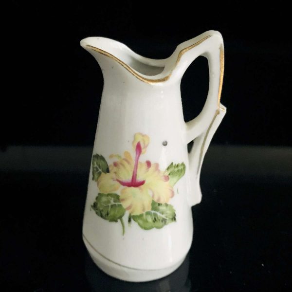 Miniature Ewer pitcher fine china yellow flower gold trimmed handle Japan