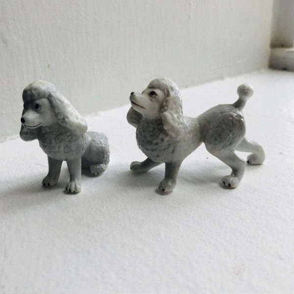 Miniature pair of gray poodle figurines hand painted great detail collectible display farmhouse cottage cabin lodged bedroom curio cabinet