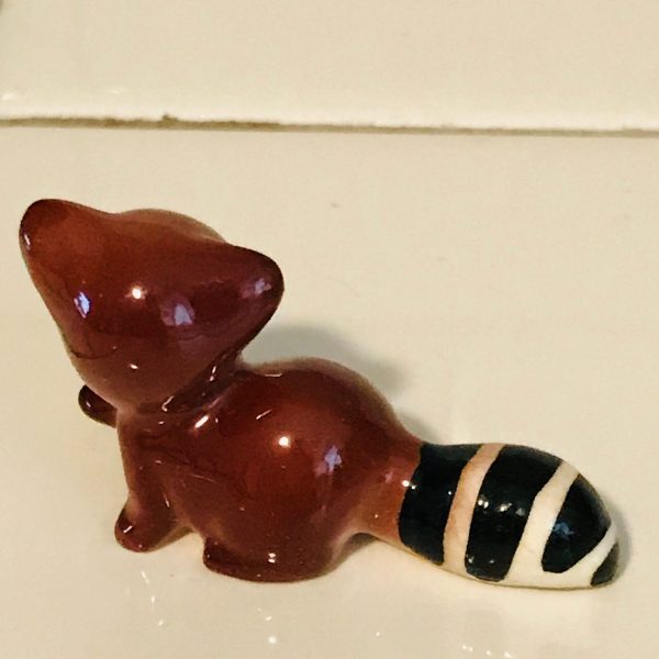 Miniature Racoon Figurine Brown with striped black tail Japan 1940's farmhouse collectibles display cottage bedroom vanity
