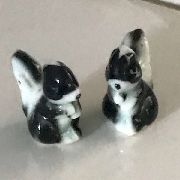 Miniature vintage Pair of Skunk figurines fine bone china collectible display home decor black & white 1/2" tall