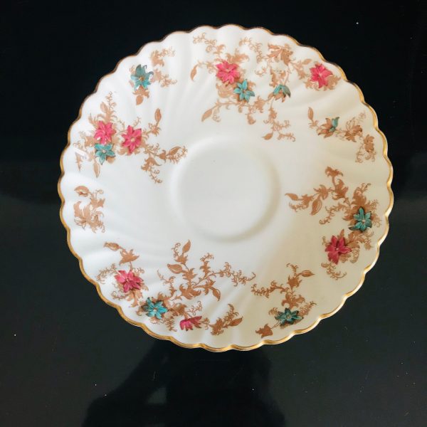 Minton tea cup and saucer England Fine bone china Ancestral pattern teal dark pink floral farmhouse collectible display coffee serving