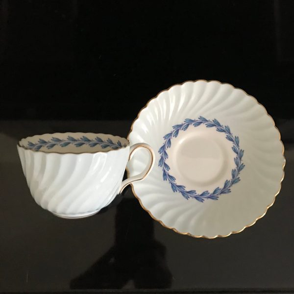Minton tea cup and saucer England Fine bone china Chevoit light blue farmhouse collectible display coffee serving