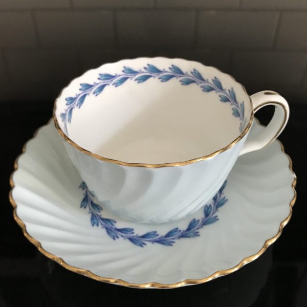 Minton tea cup and saucer England Fine bone china Chevoit light blue farmhouse collectible display coffee serving