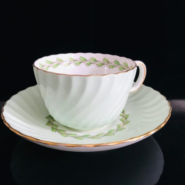 Minton tea cup and saucer England Fine bone china Chevoit light green farmhouse collectible display coffee serving