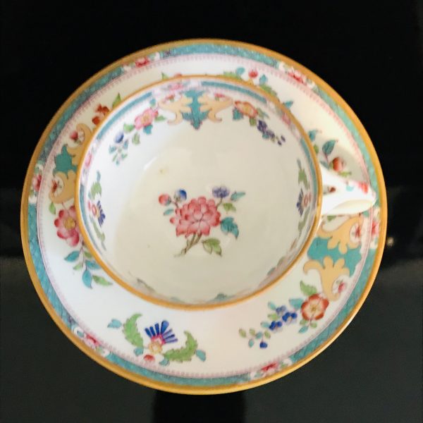 Minton tea cup and saucer England Fine bone china Pink & blue floral  farmhouse collectible display coffee serving