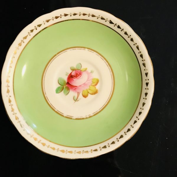 New Chelsea Staffordshire Tea cup and saucer light green Fine bone china England gold trim farmhouse collectible display serving