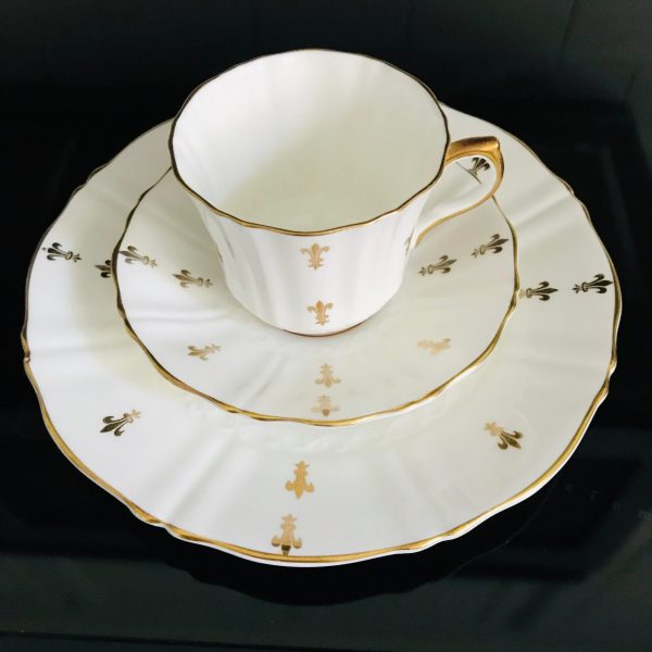 Old Royal Tea cup and saucer TRIO England Fine bone china gold Fleur de Lis farmhouse collectible display serving