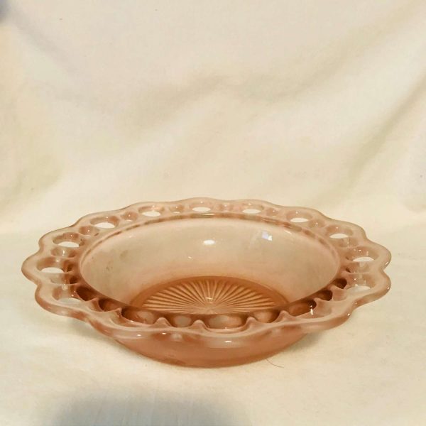 Open Lace pattern Bowl Pink Depression Glass serving dining farmhouse collectible display glass table top display