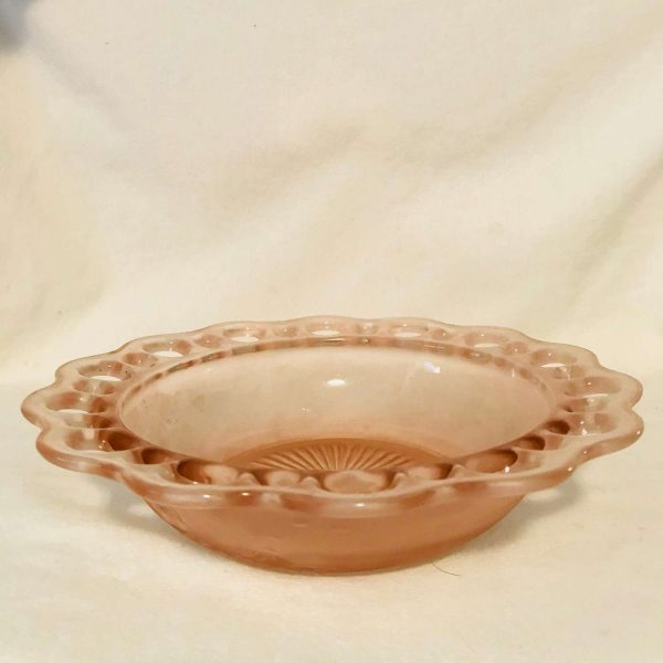 Open Lace pattern Bowl Pink Depression Glass serving dining farmhouse collectible display glass table top display