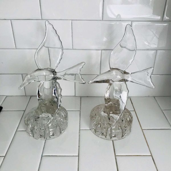 Pair of Cambridge Dove flower frogs clear glass wedding bridal shower collectible display table top elegant dining