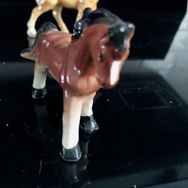 Pair of  fine bone china horse figurines collectible farmhouse ranch cabin display mid century Japan