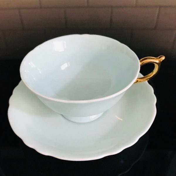 Paragon Tea Cup and Saucer England Aqua with gold handle Collectible Display Cottage dining coffee elegant serving