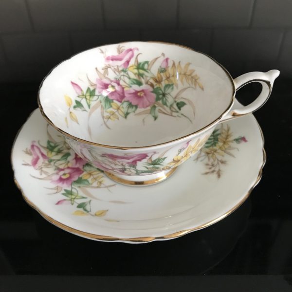Paragon Tea Cup and Saucer England Wild Flowers Pink Yellow green bridal shower Collectible farmhouse Display Cottage serving coffee