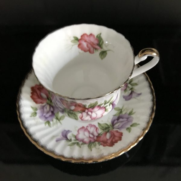Paragon Tea Cup and Saucer lavender pink red floral scalloped pattern gold trim England Collectible Display Farmhouse Cottage