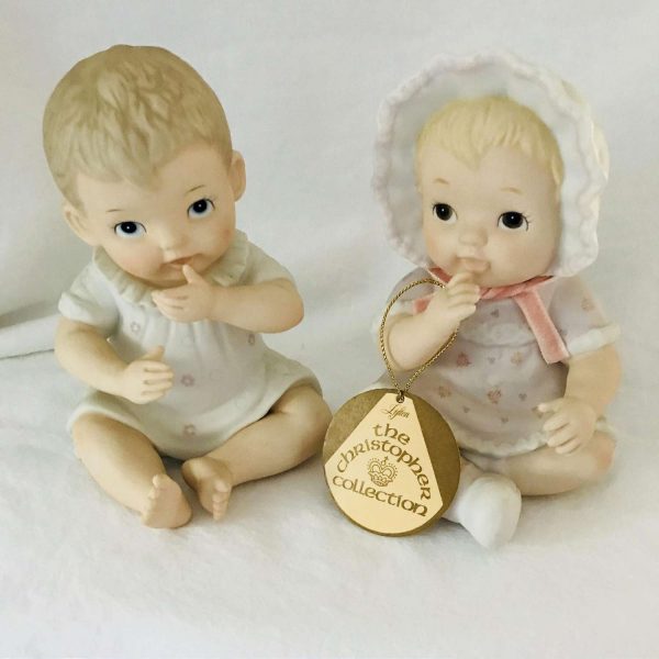 Piano Babies Pair Lefton hand painted fine porcelain bisque signed 1983 the Christopher Collection display collectible home decor