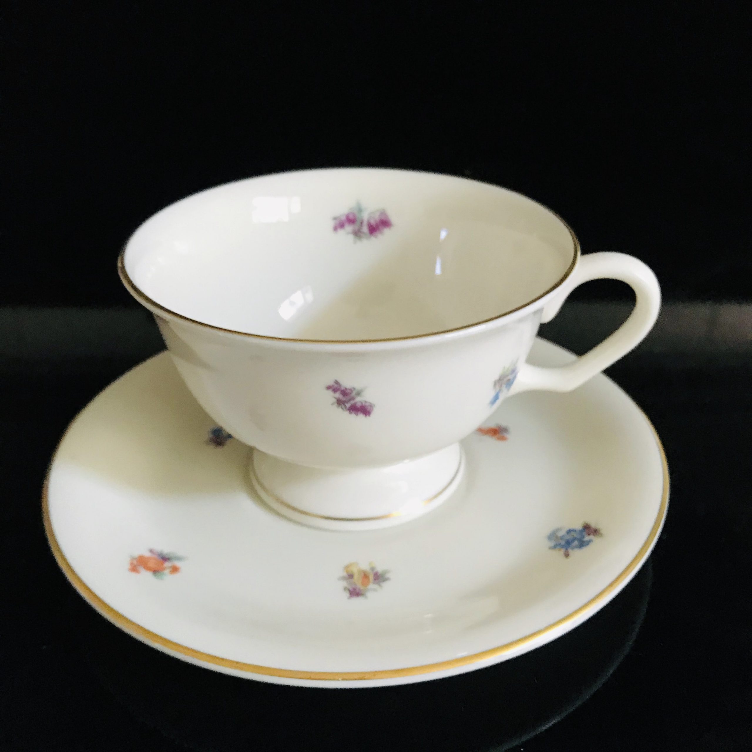 Stunning Imperial Tea Trio Black and 22KT Gold Chintz Pink 