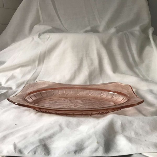 Pink Depression glass serving plate platter tray vintage farmhouse display collectible 1934 Jeannette Glass Co. Adam Pattern