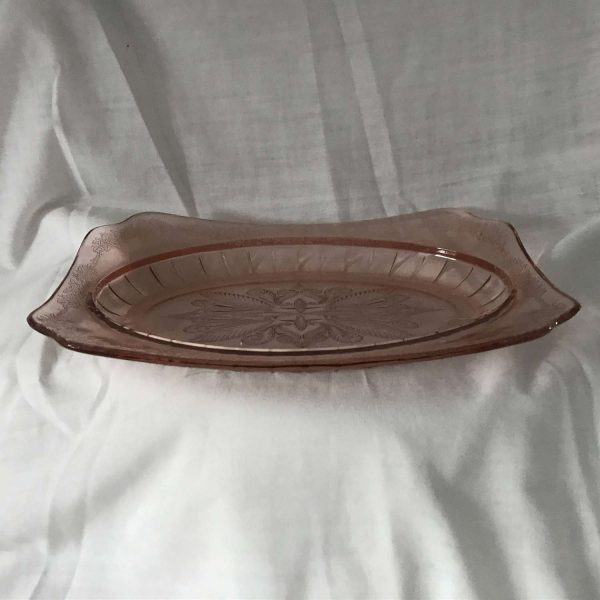 Pink Depression glass serving plate platter tray vintage farmhouse display collectible 1934 Jeannette Glass Co. Adam Pattern
