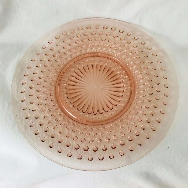 Plate Tray Pink Depression Glass raised dots serving dining farmhouse collectible display glass table top display shabby chic cottage