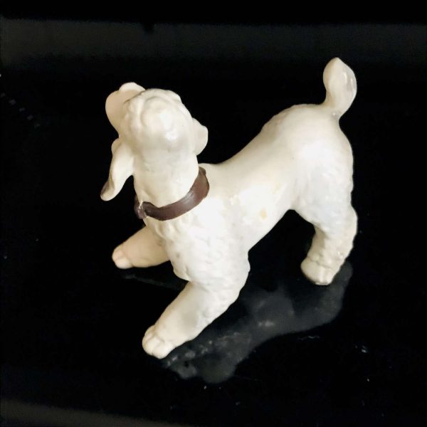 Poodle Playing Dog Figurine matte finish fine bone china Olimco Japan 4" across collectible display farmhouse cottage bedroom