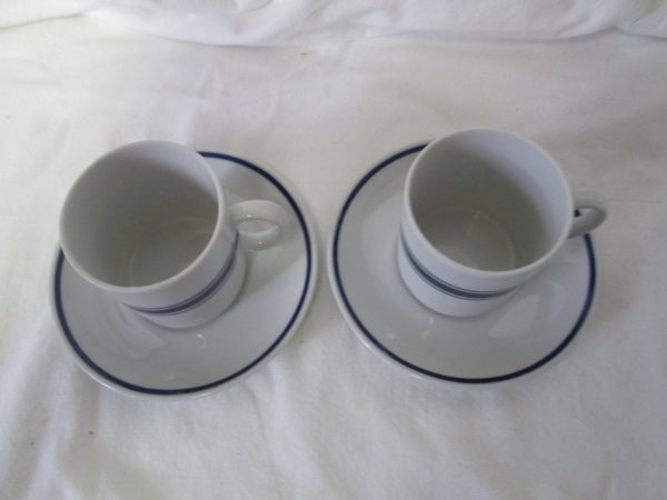 Porcelain Blue Stripe Pair of Demitasse Cup and Saucers Poland