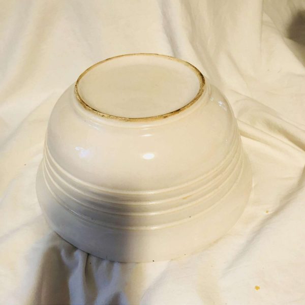 Pottery Mixing Bowl White Unmarked farmhouse cottage shabby chic collectible display rustic primitive kitchen decor