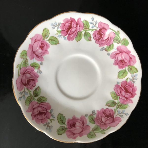 Queen Anne tea cup and saucer England Fine bone china large Pink rose garland rims farmhouse collectible display cottage coffee
