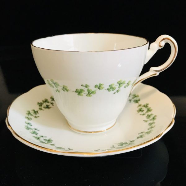 Regency Tea cup and saucer England Fine bone china Tiny Green clover dainty delicate farmhouse collectible display cottage coffee bridal