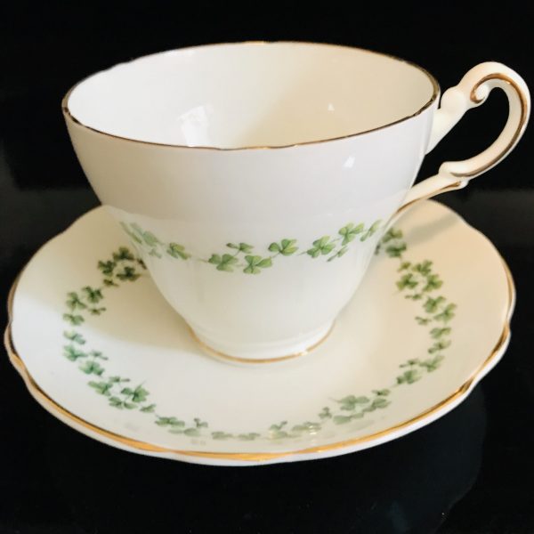 Regency Tea cup and saucer England Fine bone china Tiny Green clover dainty delicate farmhouse collectible display cottage coffee bridal