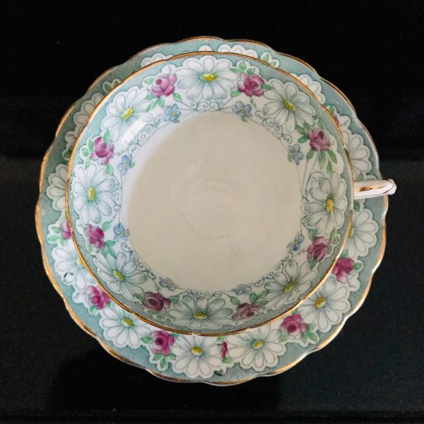 Rosina Tea Cup and Saucer Fine bone china England Roses and Daisy pink & blue Floral Collectible Display Farmhouse Cottage Coffee