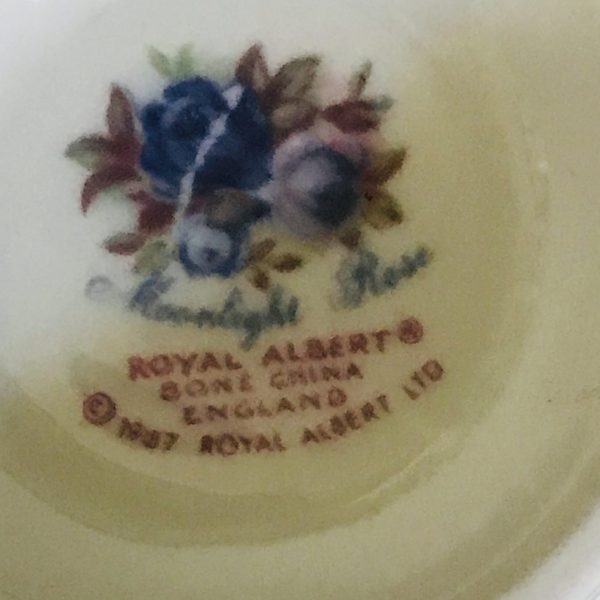 Royal Albert tea cup and saucer England Fine bone china blue and pink roses gold trim farmhouse collectible display coffee