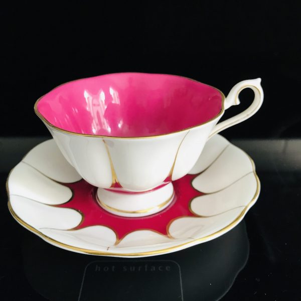 Royal Albert tea cup and saucer England Fine bone china Bright Pink and White flower farmhouse collectible display coffee