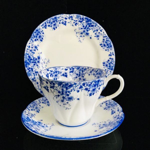 Royal Albert tea cup and saucer TRIO England Fine bone china bright blue chintz Dainty Blue farmhouse collectible display coffee serving