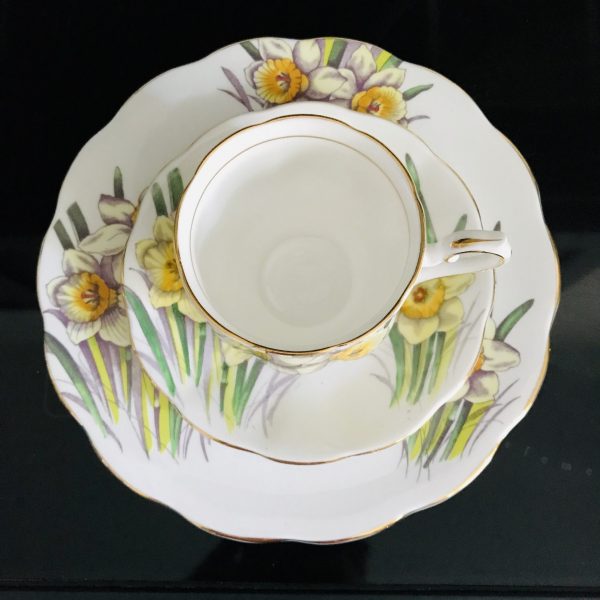 Royal Albert tea cup and saucer TRIO with snack luncheon plate Fine bone china Daffodil farmhouse collectible display cottage