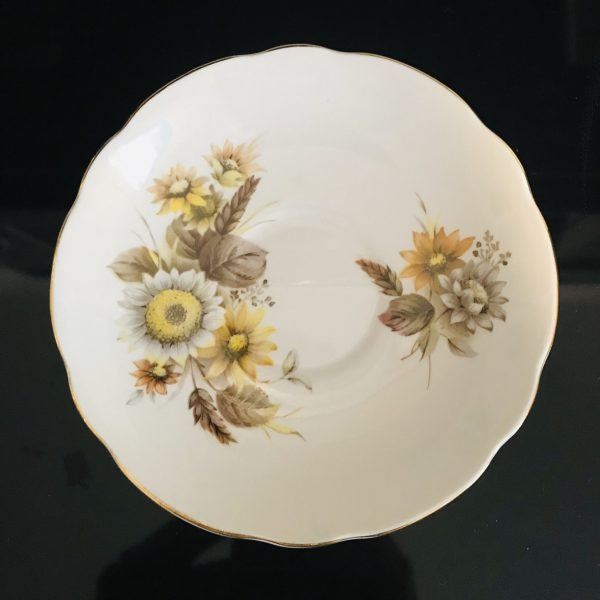 Royal Ascot Tea cup and saucer England Fine bone china Yellow and brown flowers and leaves collectible display serving coffee dining
