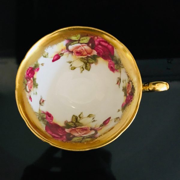 Royal Chelsea Tea cup and saucer Fine bone china England Golden Rose heavy gold trim farmhouse collectible display dining serving