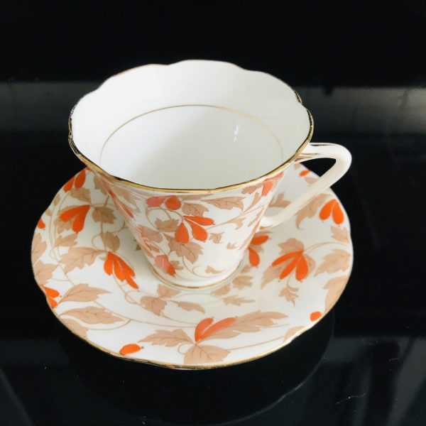 Royal Grafton Tea cup and saucer England Fine bone china Ashley Yellow Chintz flowers copper colored leaves farmhouse collectible