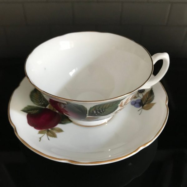 Royal Grafton Tea cup and saucer England Fine bone china Fruit Dark purple plums blackberries farmhouse collectible display serving